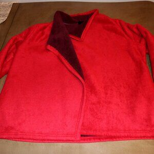 Women's Red Fleece Cardigan Jacket by Cuddl Duds Size L Cozy Soft Warm Stylish